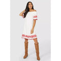 Off White - Pack Shot - Mantaray Womens-Ladies Embroidered Scoop Neck Smock Dress