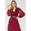 Red - Side - Mantaray Womens-Ladies Tiered Belt Midi Dress