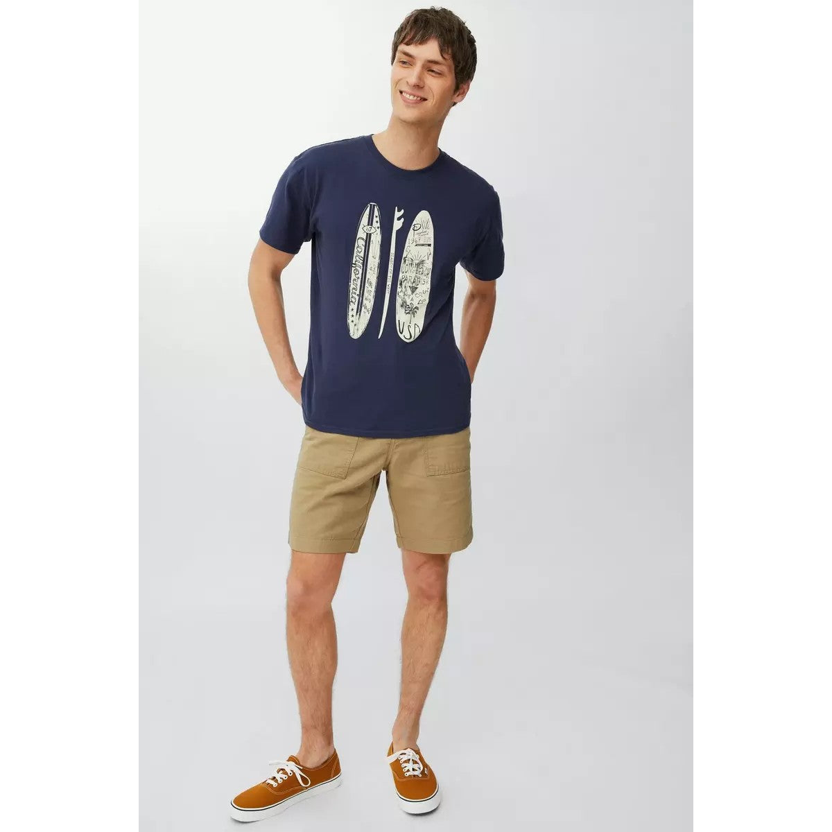 Natural - Pack Shot - Mantaray Mens Slub Textured Cargo Shorts