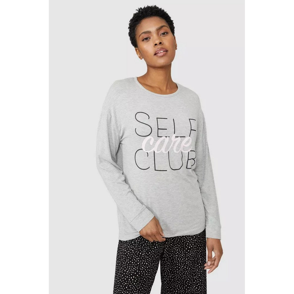 Grey - Side - Debenhams Womens-Ladies Self Love Club Long Pyjama Set
