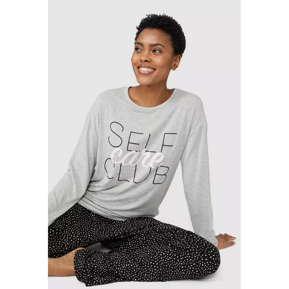 Grey - Pack Shot - Debenhams Womens-Ladies Self Love Club Long Pyjama Set