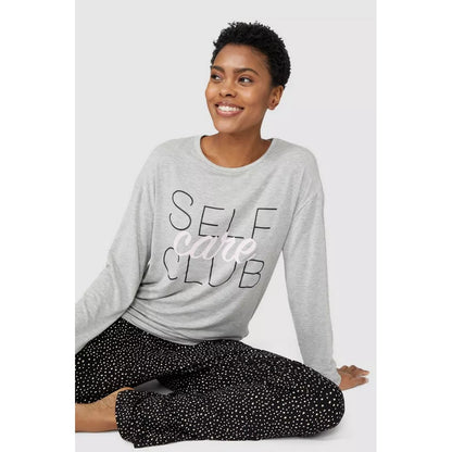 Grey - Pack Shot - Debenhams Womens-Ladies Self Love Club Long Pyjama Set