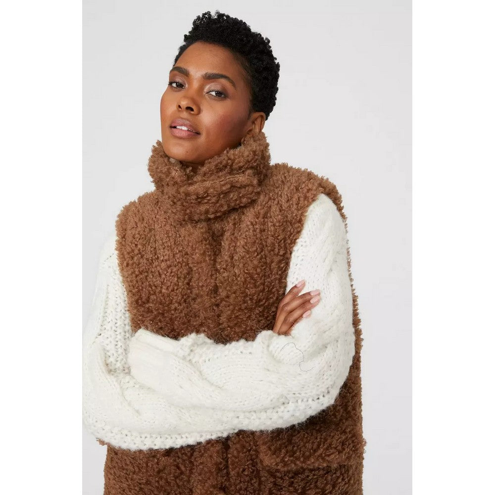 Mocha - Side - Principles Womens-Ladies Teddy Fleece Short Gilet