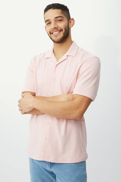 Pale Pink - Front - Red Herring Mens Jersey Interlock Stitching Shirt