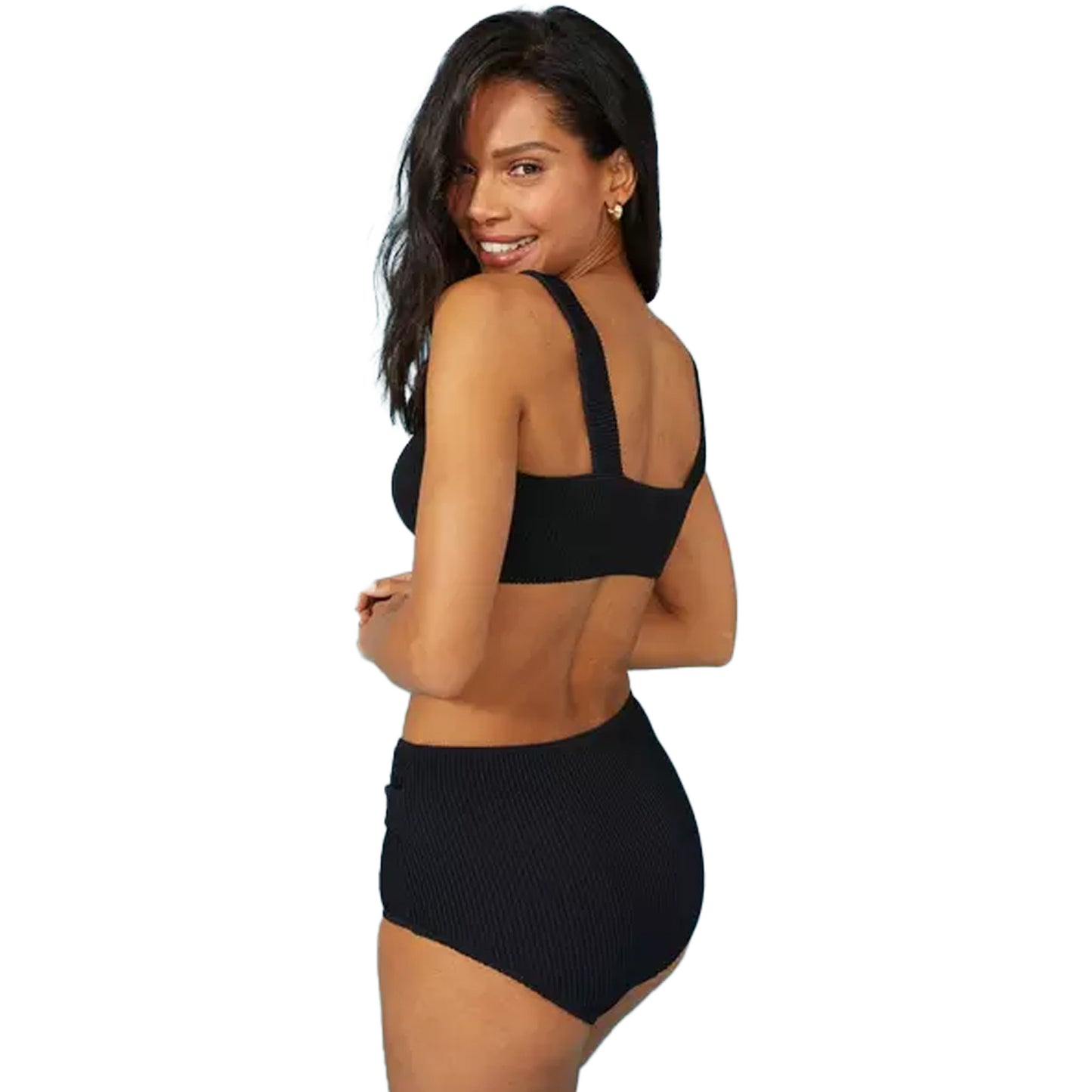 Black - Back - Debenhams Womens-Ladies Textured Cross Over Buckle High Waist Bikini Bottoms