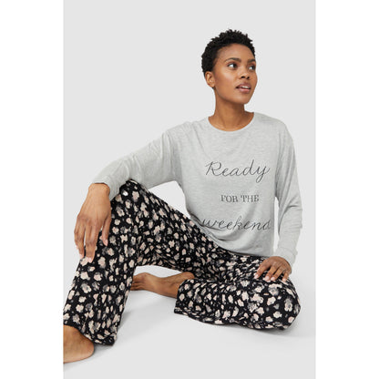 Grey - Front - Debenhams Womens-Ladies Ready For The Weekend Long Pyjama Set