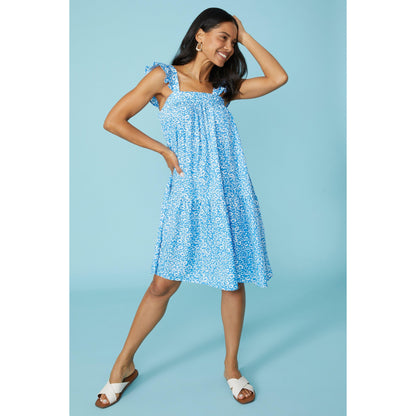 Blue - Front - Debenhams Womens-Ladies Animal Print Frill Swing Dress
