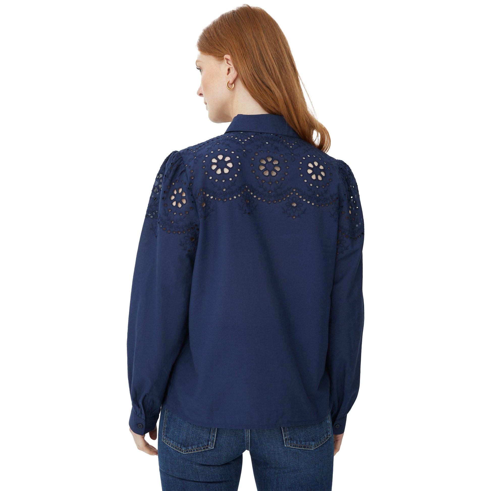 Navy - Back - Maine Womens-Ladies Broderie Long-Sleeved Shirt
