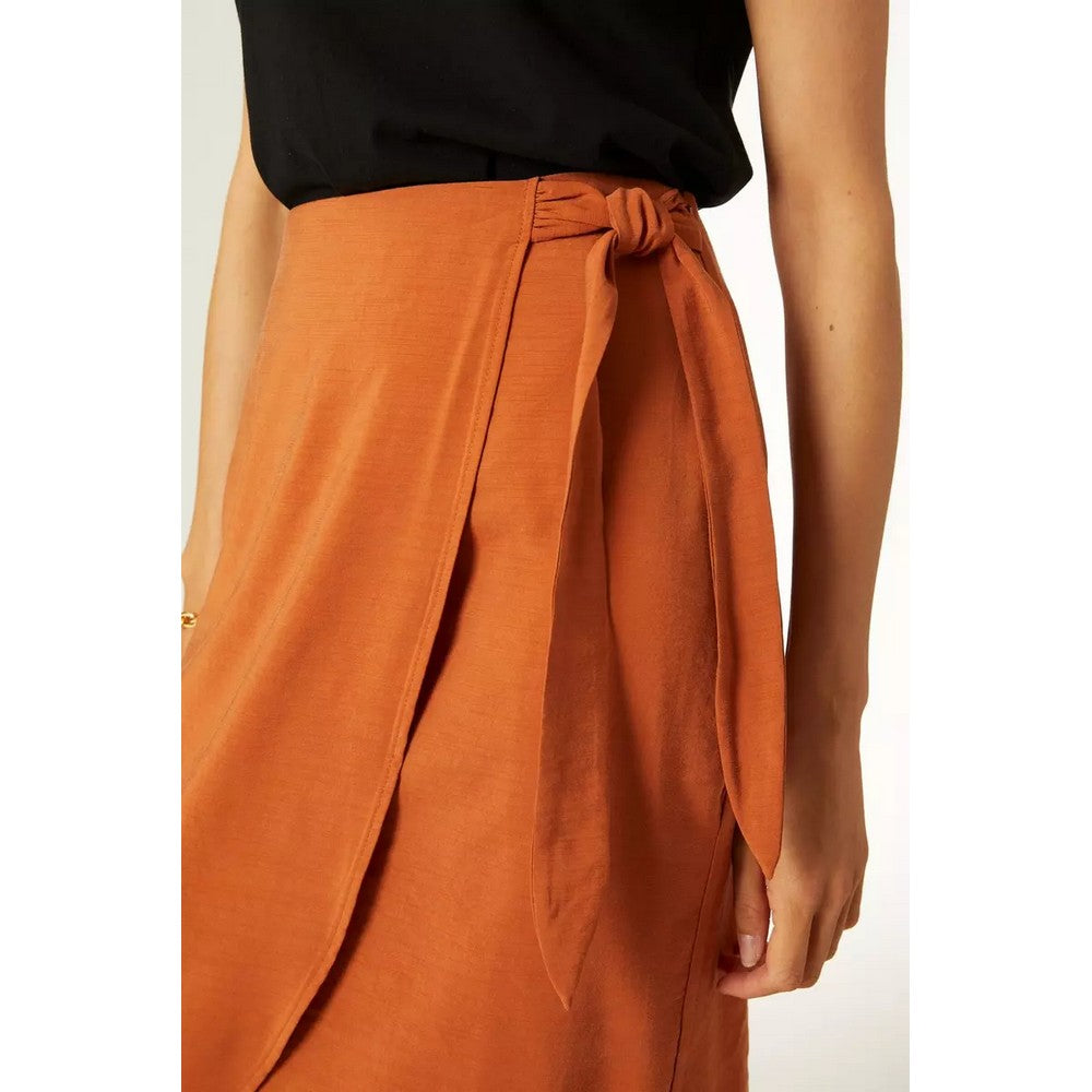 Tobacco - Side - Principles Womens-Ladies Wrap Midi Skirt