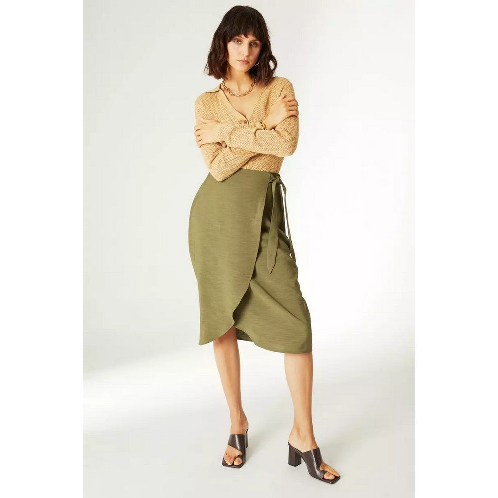 Khaki - Pack Shot - Principles Womens-Ladies Wrap Midi Skirt
