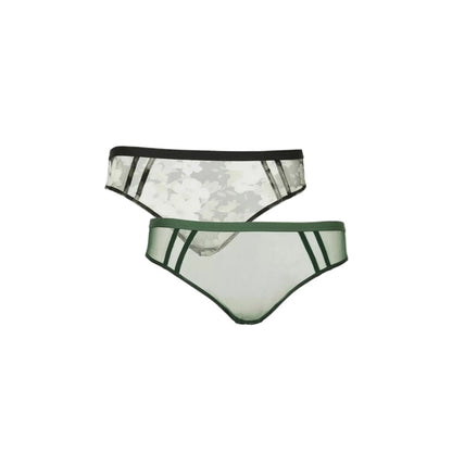 Khaki-Black - Front - Debenhams Womens-Ladies Printed Mesh Knickers (Pack of 2)