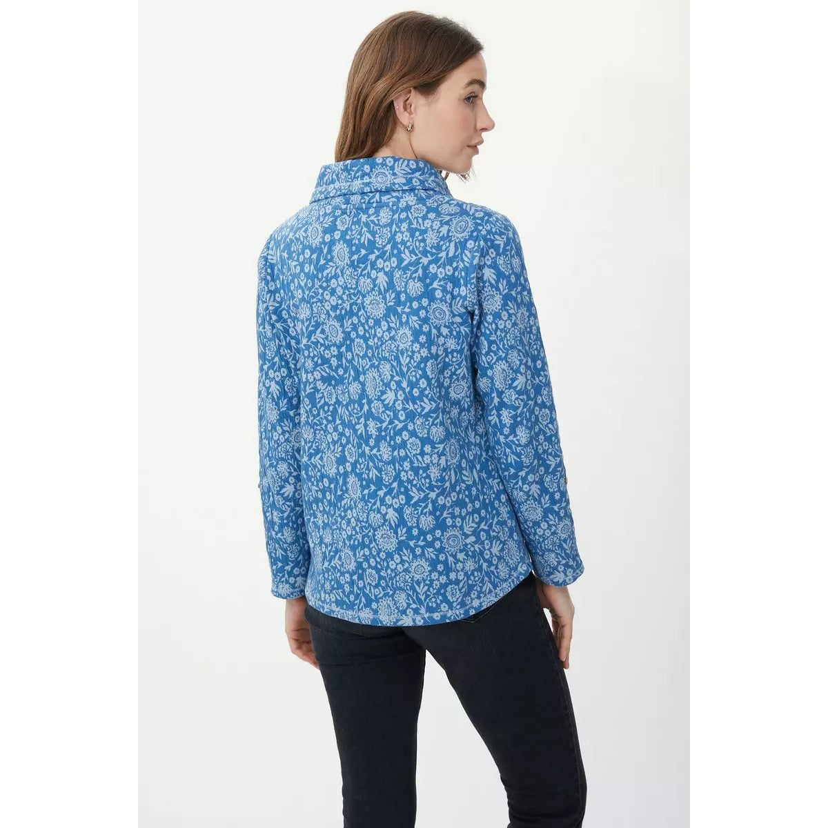 Denim - Back - Mantaray Womens-Ladies Busy Garden Jacquard Cowl Neck Top