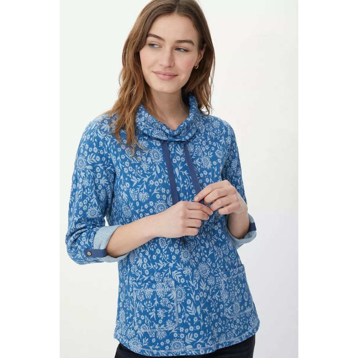 Denim - Side - Mantaray Womens-Ladies Busy Garden Jacquard Cowl Neck Top