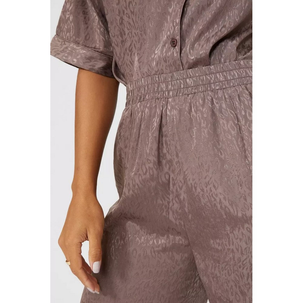Chocolate - Lifestyle - Debenhams Womens-Ladies Animal Print Satin Cropped Short-Sleeved Pyjama Set