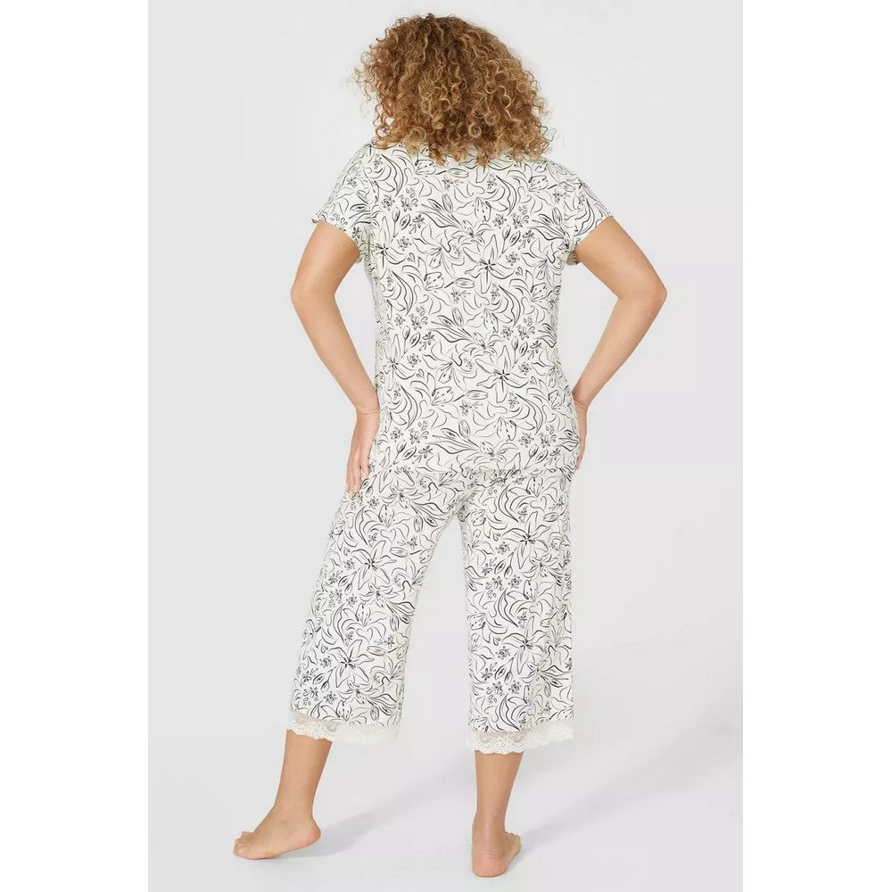 Oatmeal - Back - Debenhams Womens-Ladies Sketchy Floral Lace Detail Pyjama Set