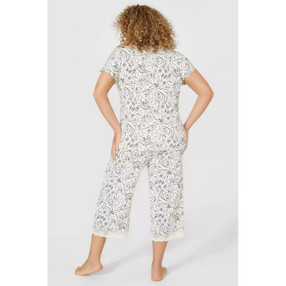 Oatmeal - Back - Debenhams Womens-Ladies Sketchy Floral Lace Detail Pyjama Set