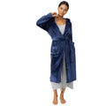 Navy - Front - Debenhams Womens-Ladies Sleek Hooded Nightwear Robe