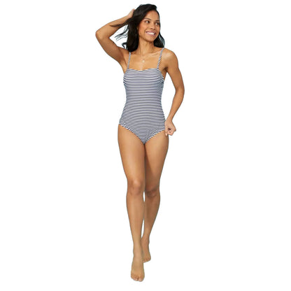 White-Navy - Lifestyle - Debenhams Womens-Ladies Stripe Bandeau One Piece Swimsuit