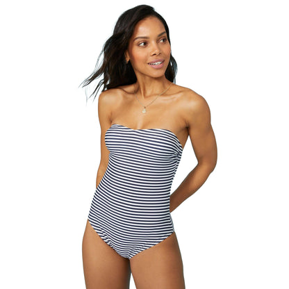 White-Navy - Front - Debenhams Womens-Ladies Stripe Bandeau One Piece Swimsuit