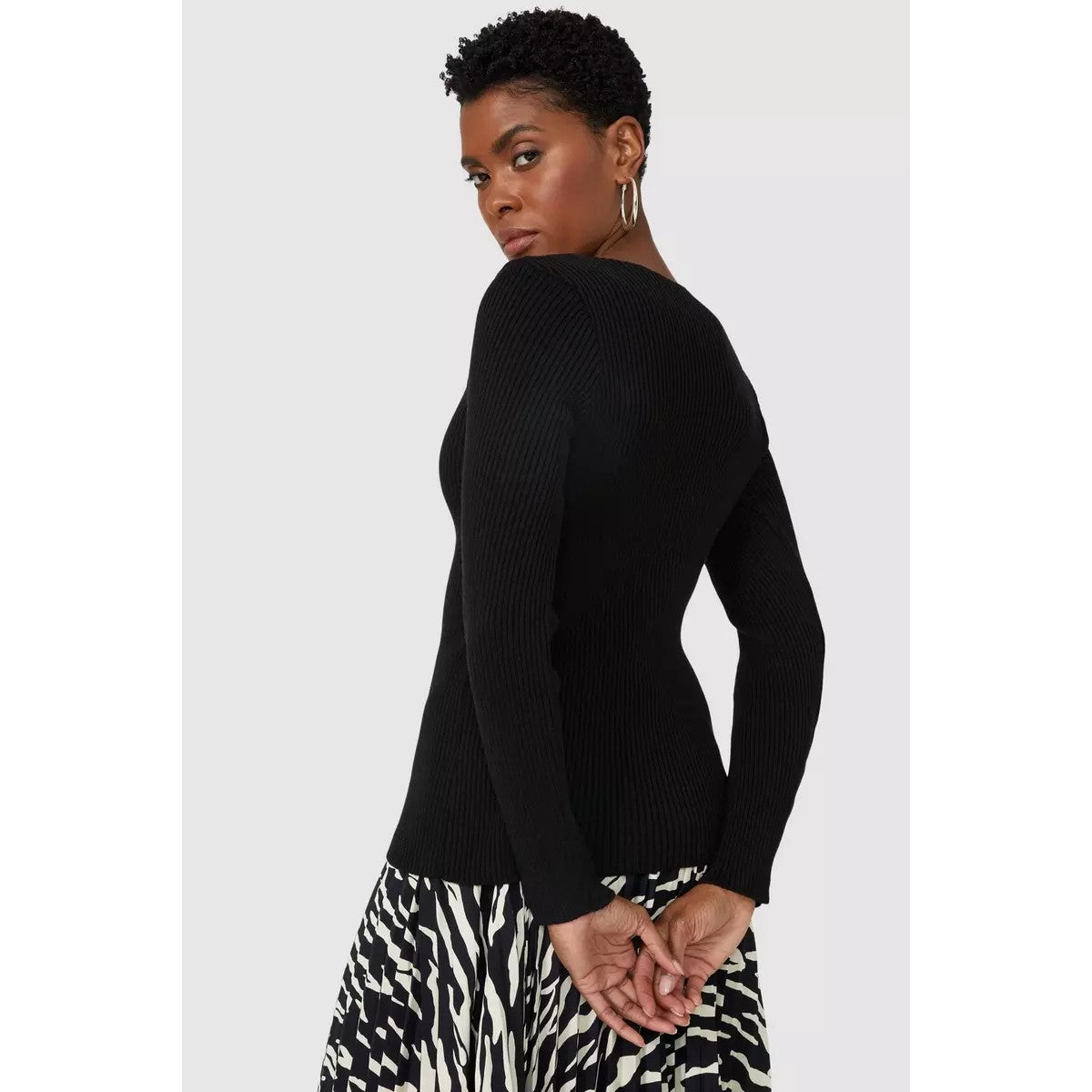 Black - Back - Debenhams Womens-Ladies Ribbed Scoop Neck Long-Sleeved Top