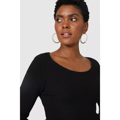 Black - Side - Debenhams Womens-Ladies Ribbed Scoop Neck Long-Sleeved Top