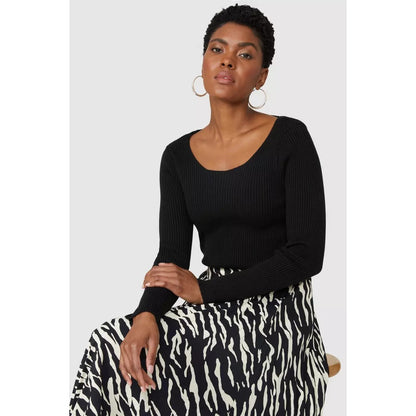 Black - Lifestyle - Debenhams Womens-Ladies Ribbed Scoop Neck Long-Sleeved Top