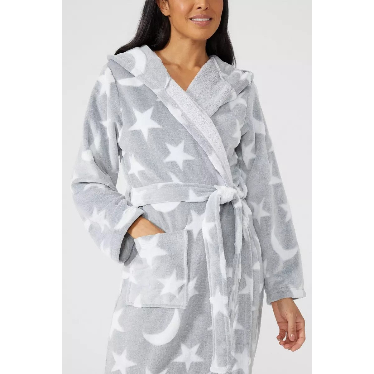Grey - Side - Debenhams Womens-Ladies Moon & Stars Robe