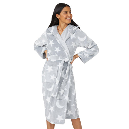Grey - Front - Debenhams Womens-Ladies Moon & Stars Robe