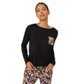 Black - Front - Debenhams Womens-Ladies Autumn Meadow Jersey Long-Sleeved Pyjama Top