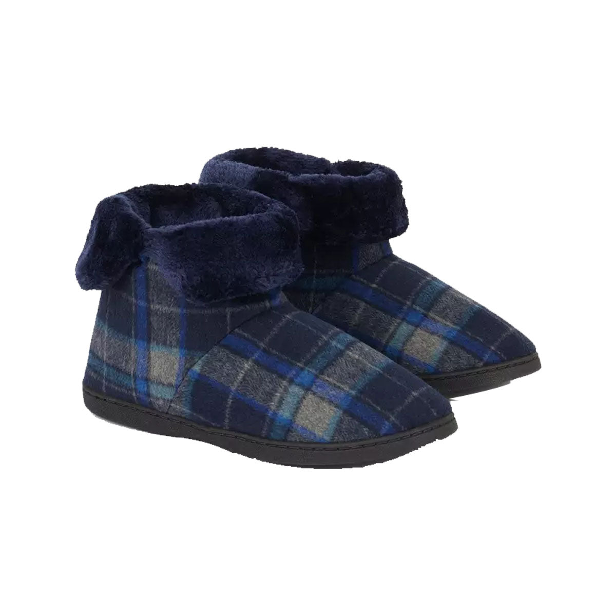 Navy - Side - Debenhams Mens Checked Slippers