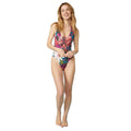 Navy - Side - Mantaray Womens-Ladies Floral Lace Detail One Piece Swimsuit