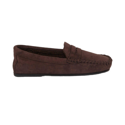 Chocolate - Front - Debenhams Mens Leather Slippers