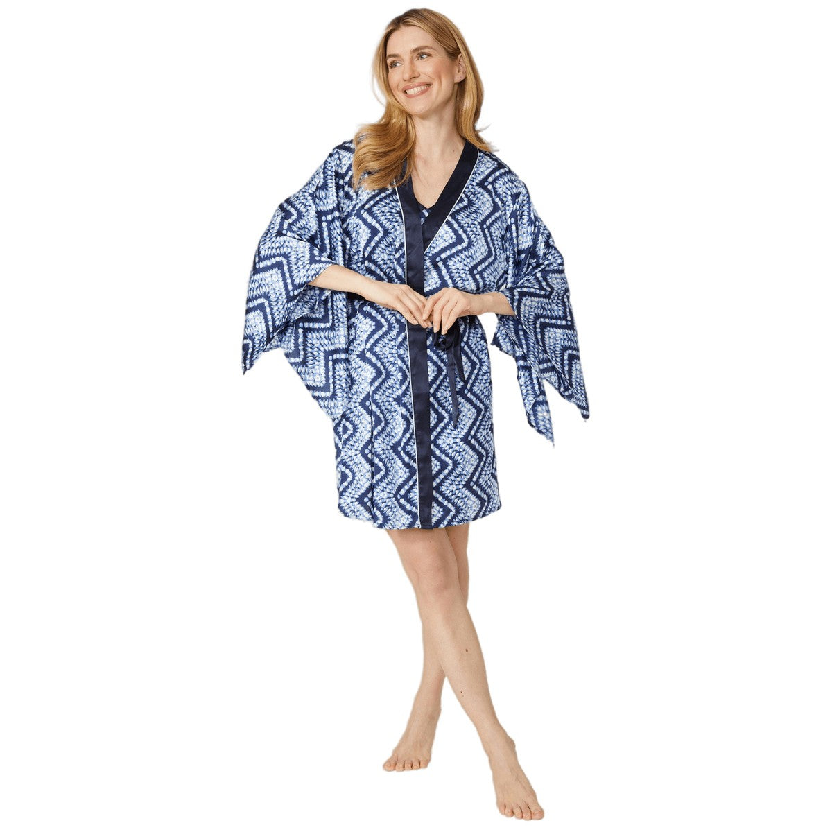 Blue - Front - Debenhams Womens-Ladies Satin Midi Dressing Gown