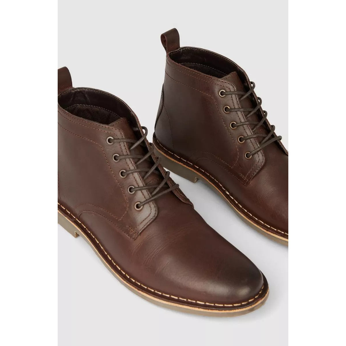 Dark Brown - Side - Red Herring Mens Stevie Leather Ankle Boots