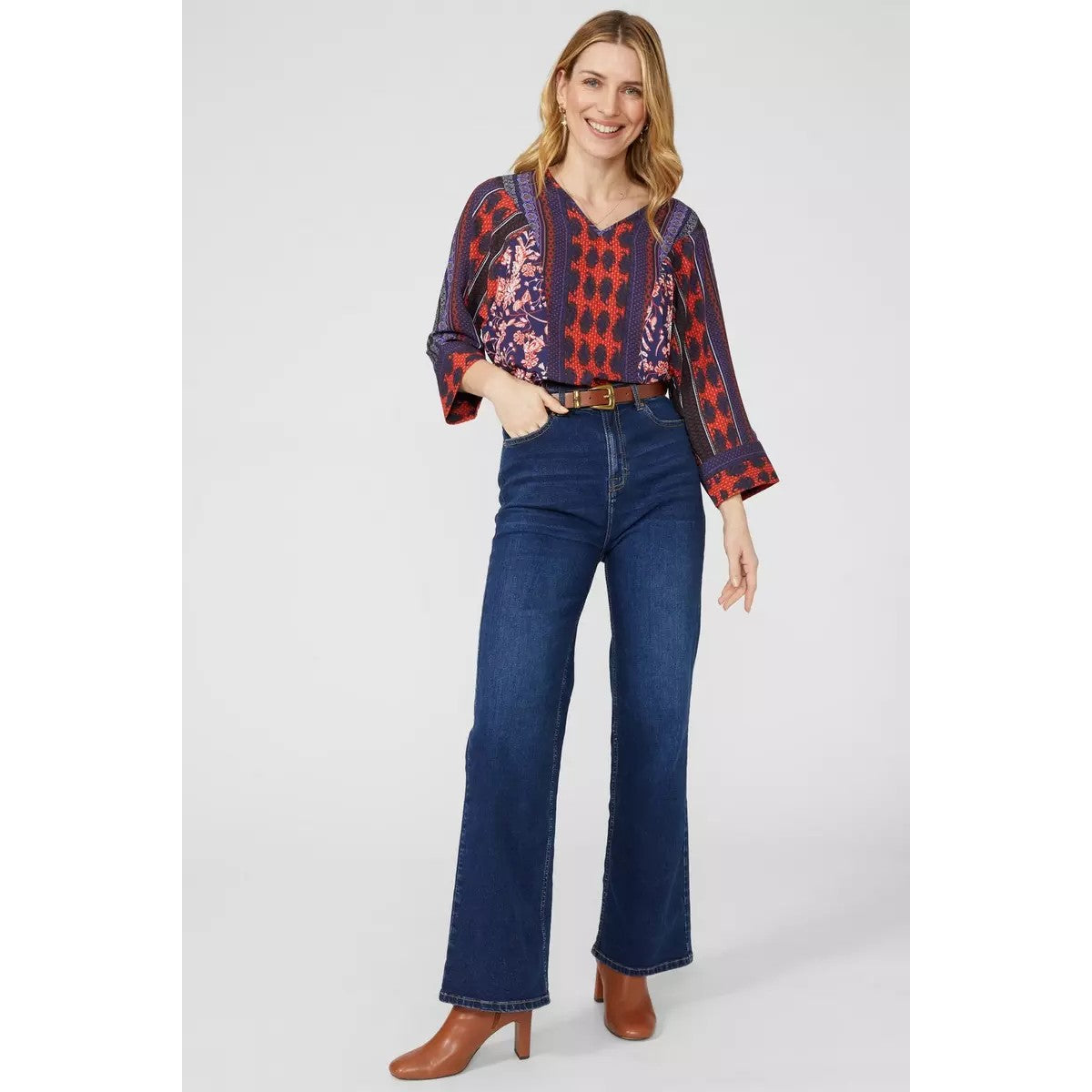 Navy - Lifestyle - Mantaray Womens-Ladies Bordered Top