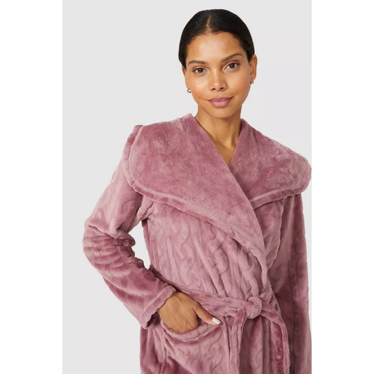 Mauve - Side - Debenhams Womens-Ladies Classic Dressing Gown