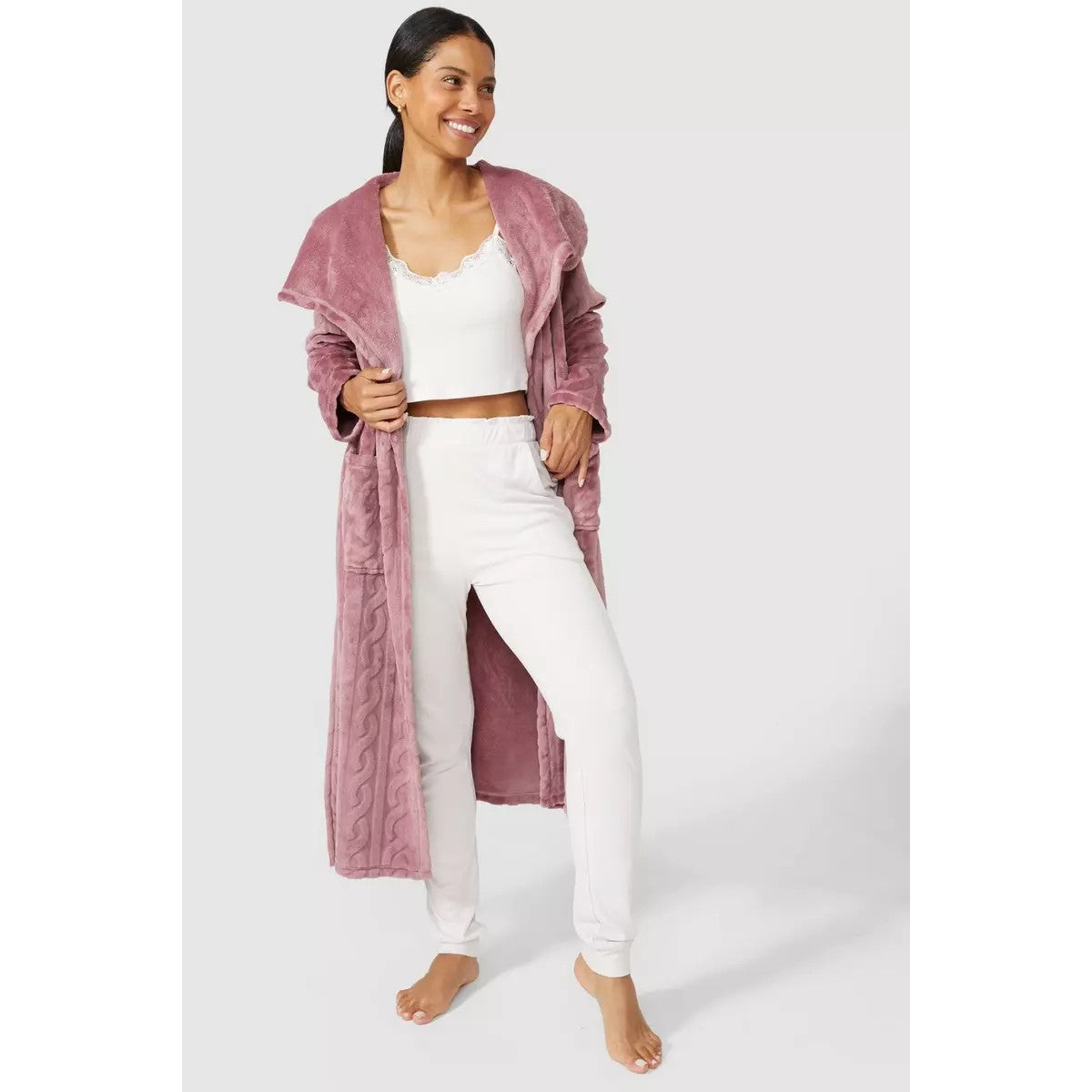 Mauve - Pack Shot - Debenhams Womens-Ladies Classic Dressing Gown