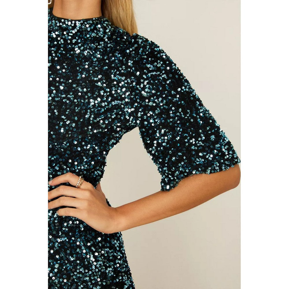 Green - Side - Dorothy Perkins Womens-Ladies Sequins Velvet Wrap Midi Dress