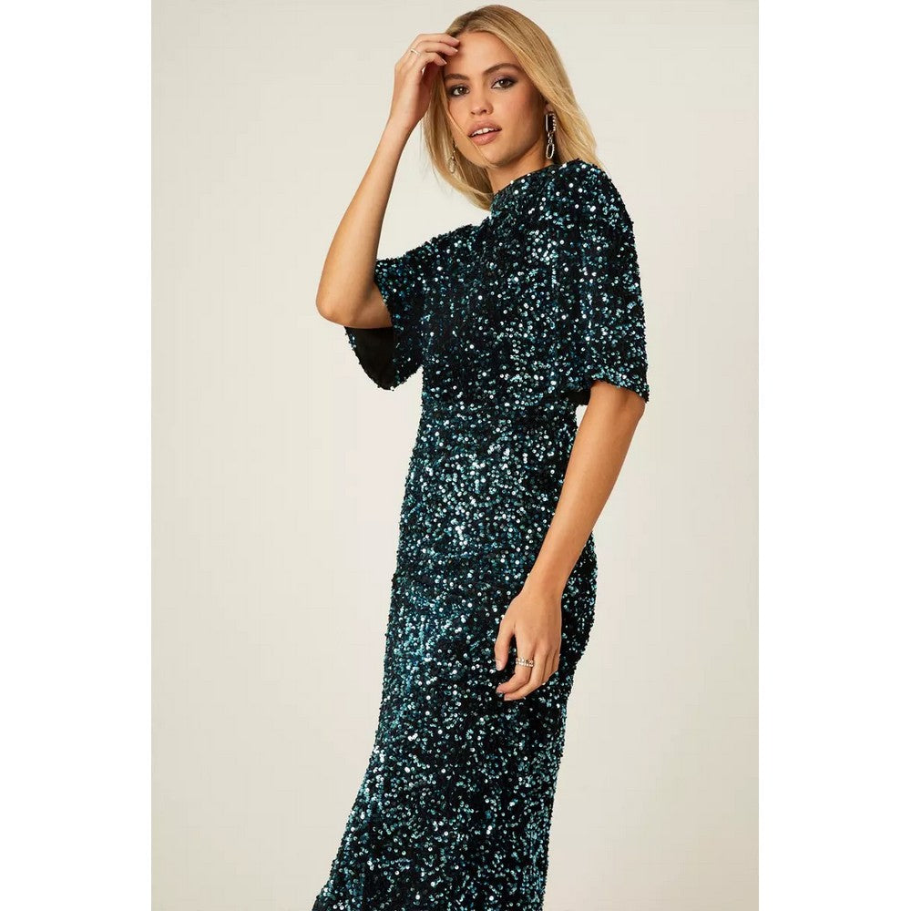 Green - Lifestyle - Dorothy Perkins Womens-Ladies Sequins Velvet Wrap Midi Dress