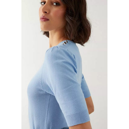 Blue - Lifestyle - Dorothy Perkins Womens-Ladies Knitted Button Detail Tall Half-Sleeved Top