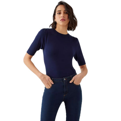 Navy - Front - Dorothy Perkins Womens-Ladies Knitted Button Detail Tall Half-Sleeved Top