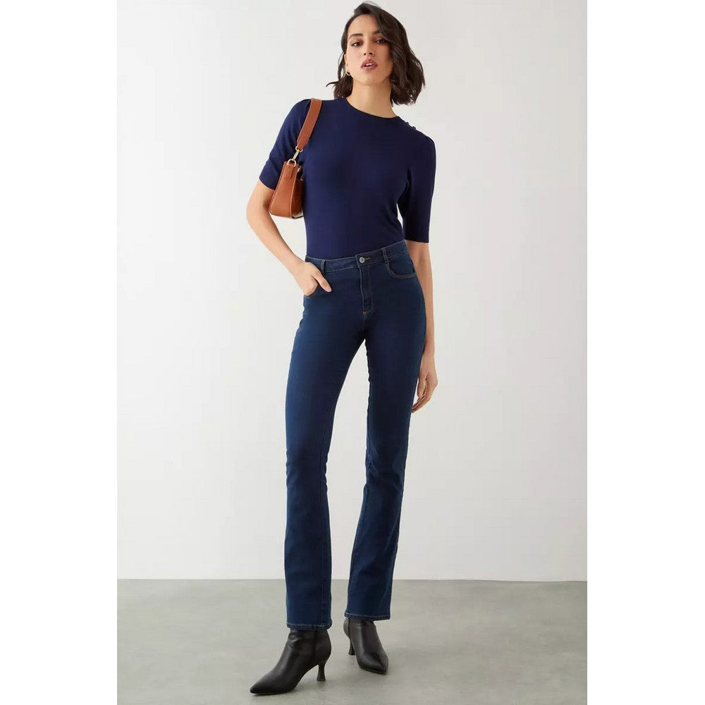 Navy - Lifestyle - Dorothy Perkins Womens-Ladies Knitted Button Detail Tall Half-Sleeved Top