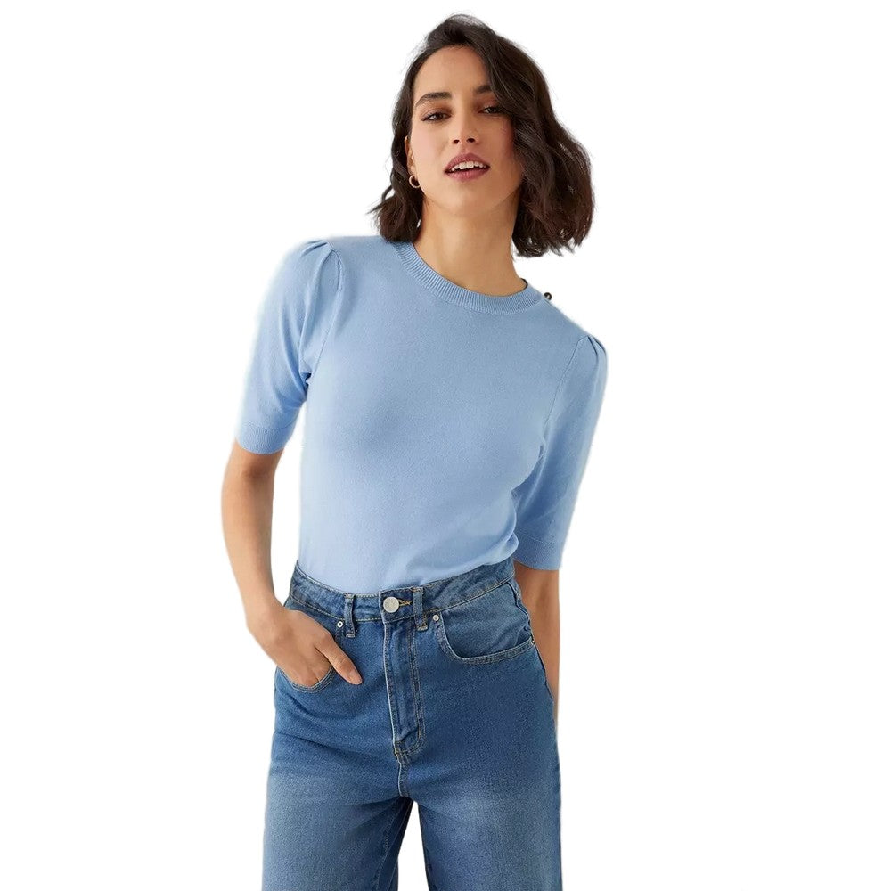 Blue - Front - Dorothy Perkins Womens-Ladies Knitted Button Detail Tall Half-Sleeved Top