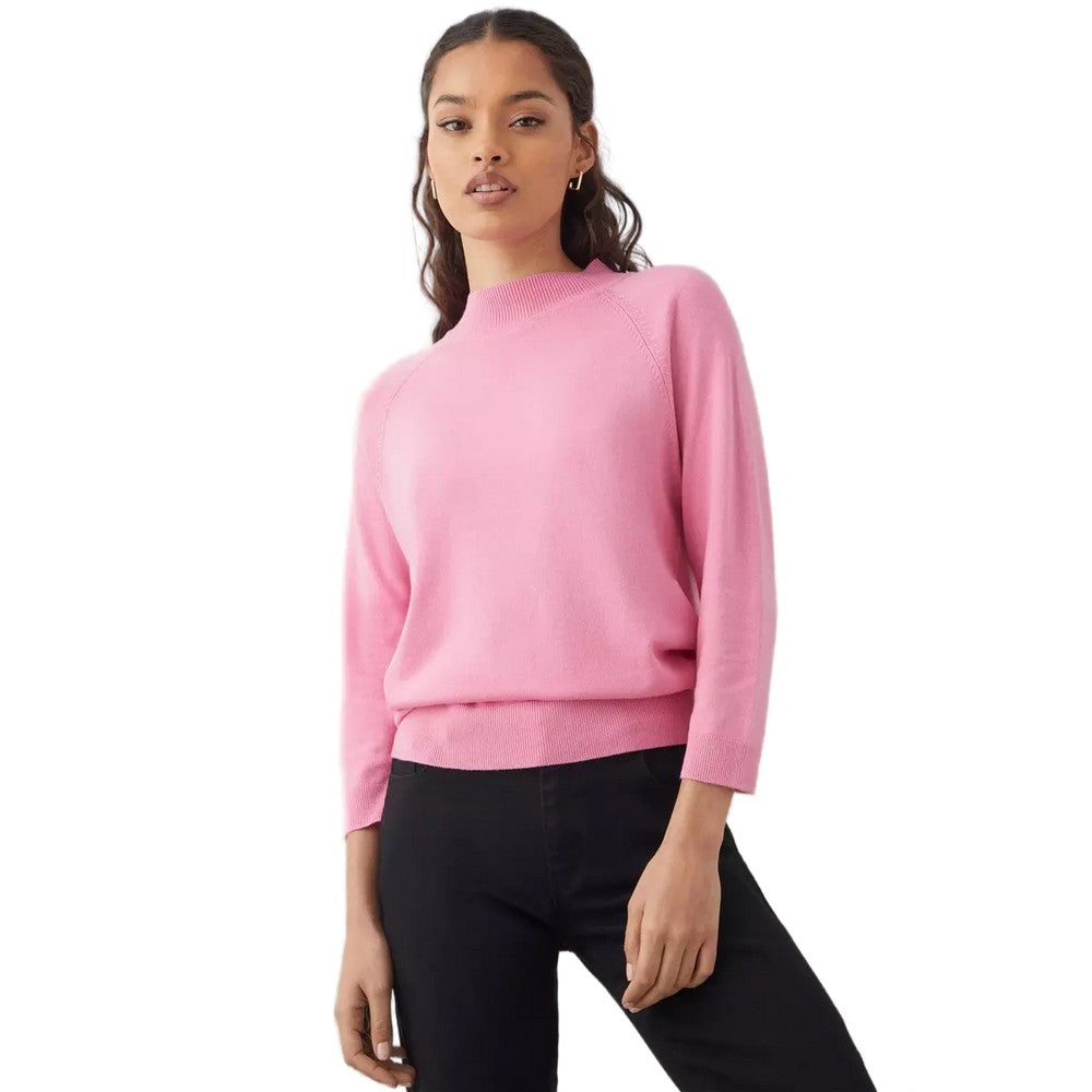 Pink - Front - Dorothy Perkins Womens-Ladies High-Neck Petite 3-4 Sleeve Top