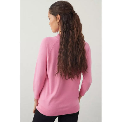 Pink - Back - Dorothy Perkins Womens-Ladies High-Neck Petite 3-4 Sleeve Top