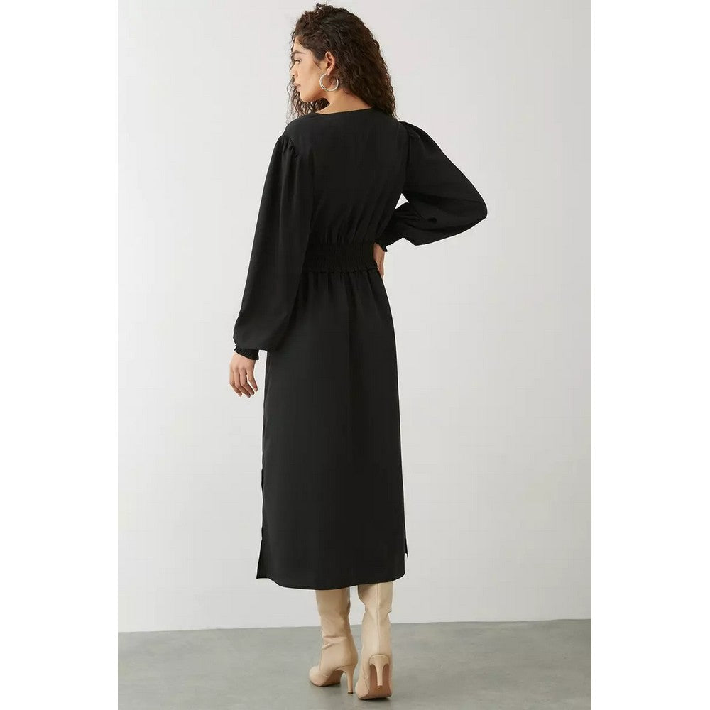 Black - Back - Dorothy Perkins Womens-Ladies Shirred Tall Midi Dress