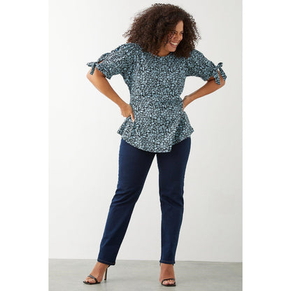 Blue - Lifestyle - Dorothy Perkins Womens-Ladies Floral Curved Hem Plus Tie Sleeves Top