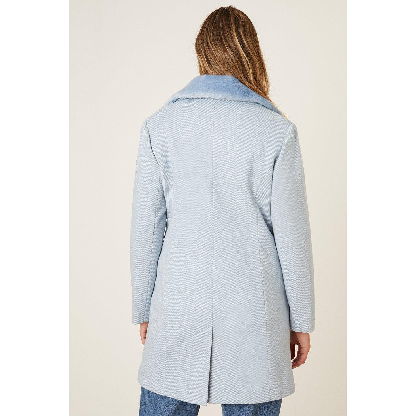 Blue - Back - Dorothy Perkins Womens-Ladies Faux Fur Collar Petite Coat