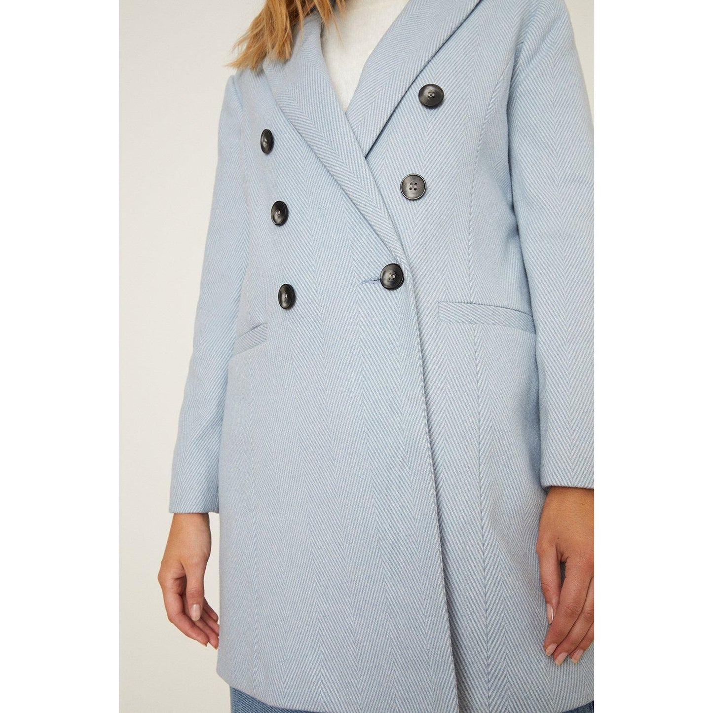 Blue - Side - Dorothy Perkins Womens-Ladies Faux Fur Collar Petite Coat