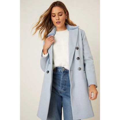 Blue - Pack Shot - Dorothy Perkins Womens-Ladies Faux Fur Collar Petite Coat